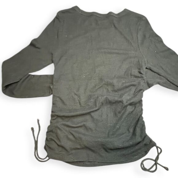 PINK VICTORIA’S SECRET Women’s Black Long Sleeve Ruched Side Top Size Large - Picture 2 of 4